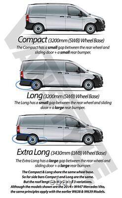 Side Bars + White Leds for Mercedes Vito Viano Swb Lwb 2004-2014 Stainless Steel